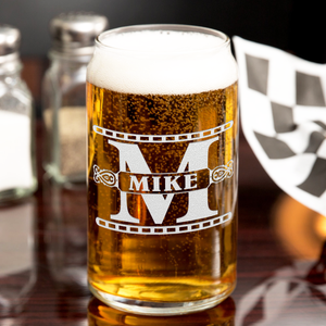 Personalized Monogram Initial Groomsmen Etched on 16 oz Beer Glass Can