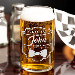 Personalized Groom Etched on 16 oz Beer Glass Can