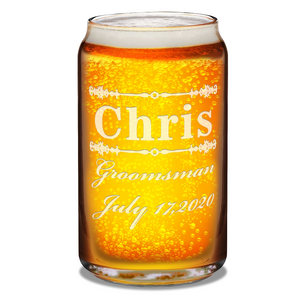 Personalized Groomsman Elegant Etched on 16 oz Beer Glass Can