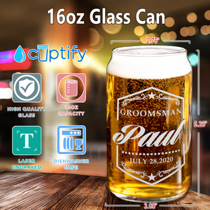 Personalized Groomsman Border Ornament Etched on 16 oz Beer Glass Can