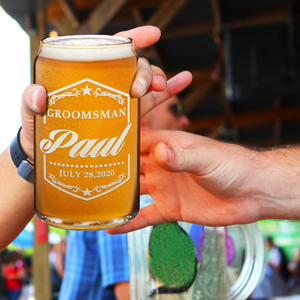 Personalized Groomsman Border Ornament Etched on 16 oz Beer Glass Can