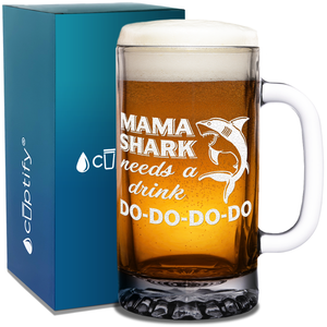 Mama Shark Needs a Drink Etched 16 oz Beer Mug Glass