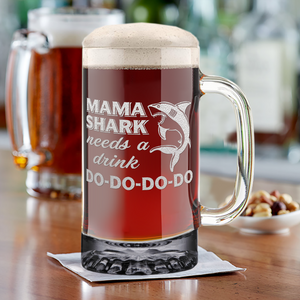 Mama Shark Needs a Drink Etched 16 oz Beer Mug Glass
