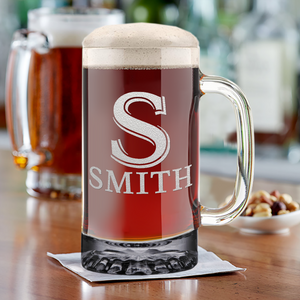 personalized monogram, monogram, Monogrammed Beer Mugs Initial and Name Laser Engraved on 16 oz Glass Mug