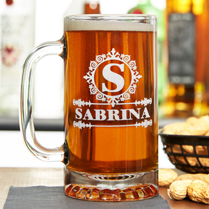 Personalized Ultramodern Monogram Laser Engraved on 16 oz Glass Mug