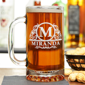 Personalized Elaborate Circle Monogram Laser Engraved on 16 oz Glass Mug
