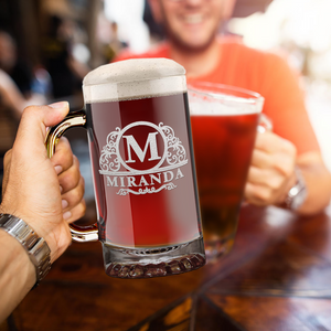 Personalized Elaborate Circle Monogram Laser Engraved on 16 oz Glass Mug