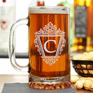 Personalized Classic Crest Monogram Laser Engraved on 16 oz Glass Mug
