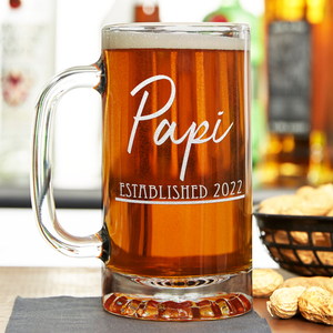 Papi Established 2022 16 Beer Mug Glass