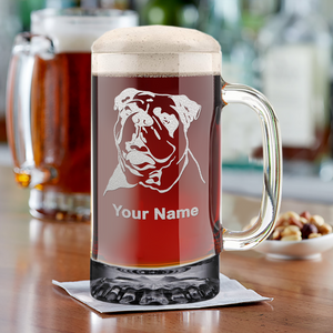 Personalized Bulldog Head 16 oz Beer Mug Glass