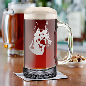 Doberman Pinscher Head 16 oz Beer Mug Glass
