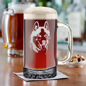 Siberian Huskie Head 16 oz Beer Mug Glass