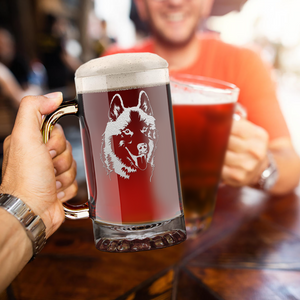 Siberian Huskie Head 16 oz Beer Mug Glass