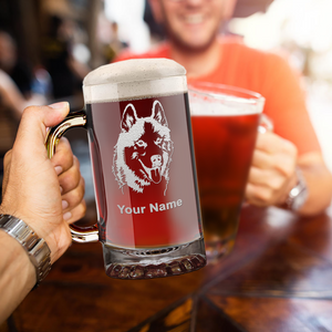 Personalized Siberian Huskie Head 16 oz Beer Mug Glass