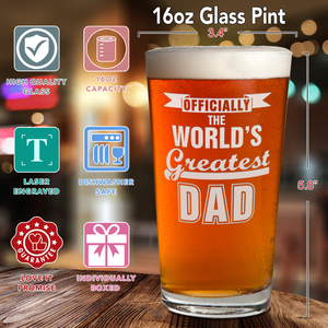 Officially World's Greatest Dad Engraved Beer Pint Glass