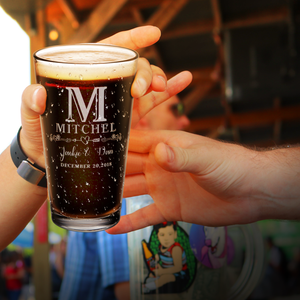 PersonalizedMonogram Initial and Name with Anniversary Date Laser Engraved Glass Pint