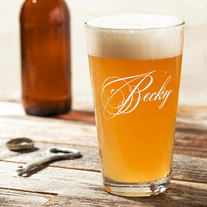 Personalized Decorative Script Laser Engraved Glass Pint