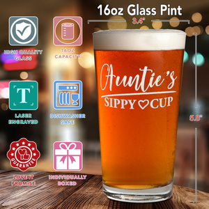 Auntie's Sippy Cup Engraved Beer Pint Glass