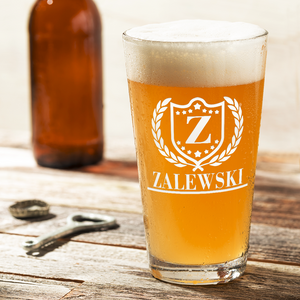 PersonalizedMonogram Initial and Name with Laurels Laser Engraved Glass Pint