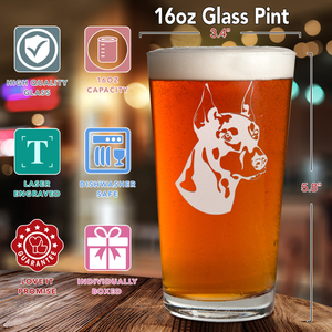Doberman Pinscher Head Laser Engraved Beer Pint Glass