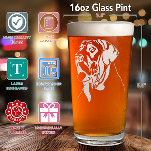 Great Dane Head Laser Engraved Beer Pint Glass