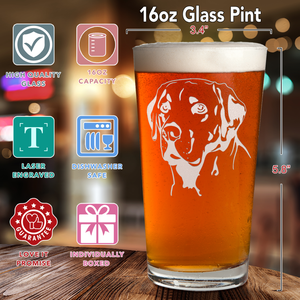 Labrador Head Laser Engraved Beer Pint Glass