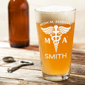 Personalized MA Medical Assistant Laser Engraved Beer Pint Glass