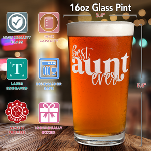 Best Aunt Ever Engraved Beer Pint Glass
