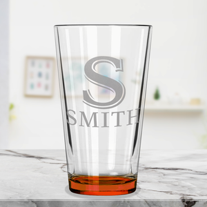 Personalized Initial and Name Orange Bottom Beer Pint Glass