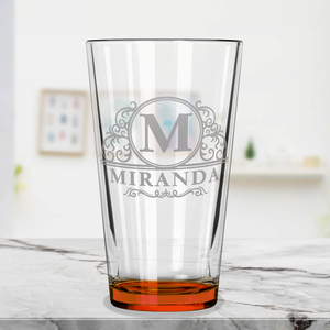Personalized Elaborate Circle Orange Bottom Beer Pint Glass