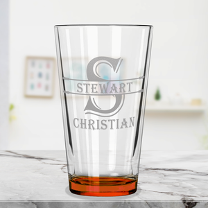 Personalized Initial Block Orange Bottom Beer Pint Glass