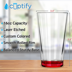 Cuptify Red Bottom 16oz Beer Pint Glass