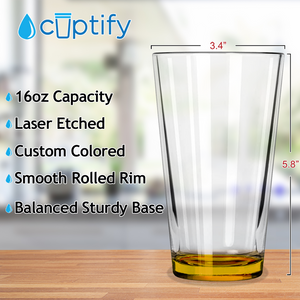 Cuptify Yellow Bottom 16oz Beer Pint Glass