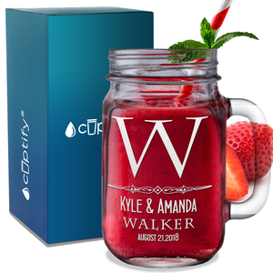 Personalized Classic Anniversary Etched 16 oz Mason Jar Glass