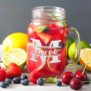 Personalized Initial Classic Block Etched 16 oz Mason Jar Glass