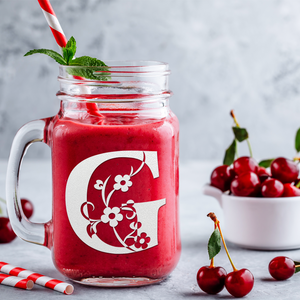 Monogram Floral Initial Letter G Etched on 16 oz Mason Jar Glass