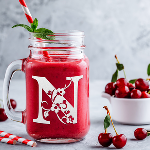 Monogram Floral Initial Letter N Etched on 16 oz Mason Jar Glass