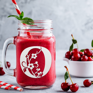 Monogram Floral Initial Letter O Etched on 16 oz Mason Jar Glass