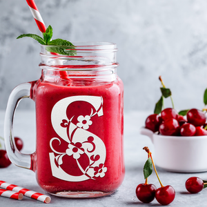 Monogram Floral Initial Letter S Etched on 16 oz Mason Jar Glass