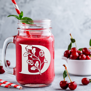 Monogram Blooming Floral Initial Letter D Etched on 16 oz Mason Jar Glass