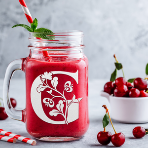 Monogram Blooming Floral Initial Letter G Etched on 16 oz Mason Jar Glass