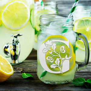 Monogram Blooming Floral Initial Letter G Etched on 16 oz Mason Jar Glass