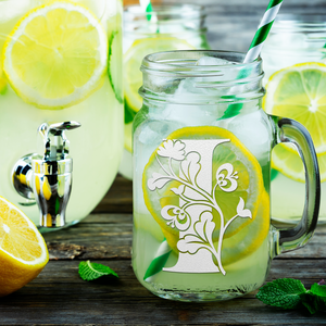 Monogram Blooming Floral Initial Letter I Etched on 16 oz Mason Jar Glass