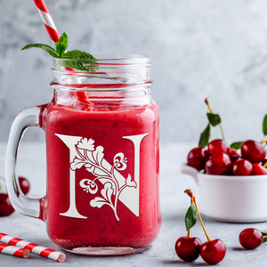 Monogram Blooming Floral Initial Letter N Etched on 16 oz Mason Jar Glass