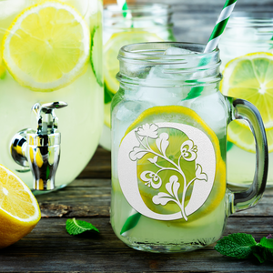 Monogram Blooming Floral Initial Letter O Etched on 16 oz Mason Jar Glass