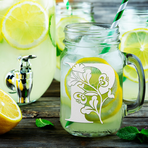 Monogram Blooming Floral Initial Letter P Etched on 16 oz Mason Jar Glass