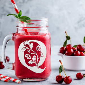 Monogram Blooming Floral Initial Letter Q Etched on 16 oz Mason Jar Glass