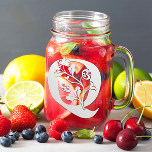 Monogram Blooming Floral Initial Letter Q Etched on 16 oz Mason Jar Glass