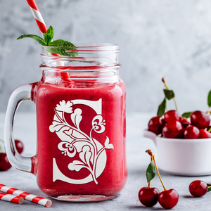 Monogram Blooming Floral Initial Letter S Etched on 16 oz Mason Jar Glass