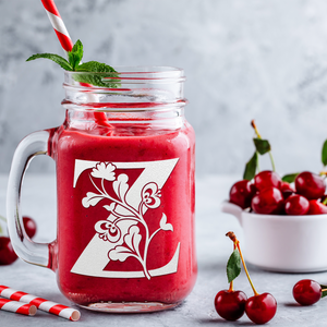 Monogram Blooming Floral Initial Letter Z Etched on 16 oz Mason Jar Glass